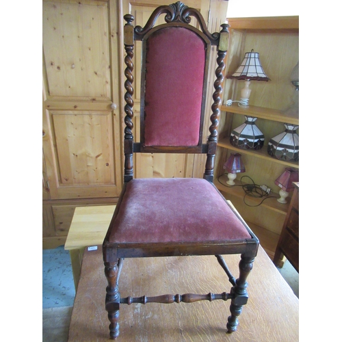 154 - Victorian rosewood chair, arched back on barley twist supports, drop in seat on baluster turned and ... 