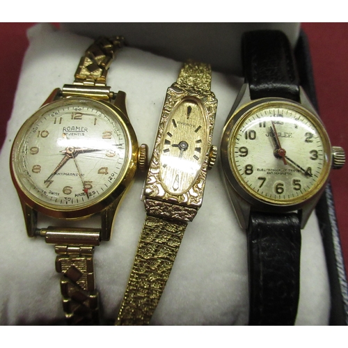 112 - Ladies Roamer hand wound wristwatch, gold plated case on expanding bracelet, ladies Jubilee wristwat... 