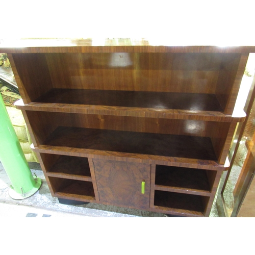116 - Art deco walnut 4 tier open bookcase with single cupboard door to the base W102cm D24cm H99cm