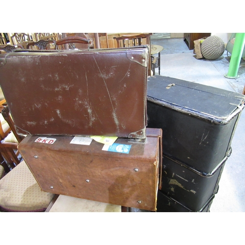 127 - Mid C20th brown leather suitcase and another faux leather suitcase (2)