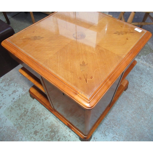 137 - Art deco walnut center combination coffee table with marquetry inlay detail to the top and inlay bev... 