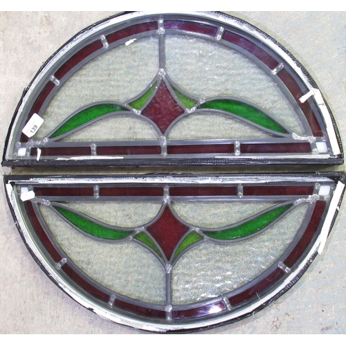 139 - Pair of double glazed D shaped stained glass panels W55cm L25cm