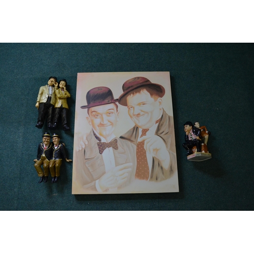 246 - Large print of Laurel and Hardy and three sets of ceramics including 