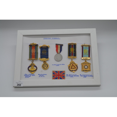 260 - Framed and mounted display of Various associated lodge medals including Province of Egypt R.O.H asse... 