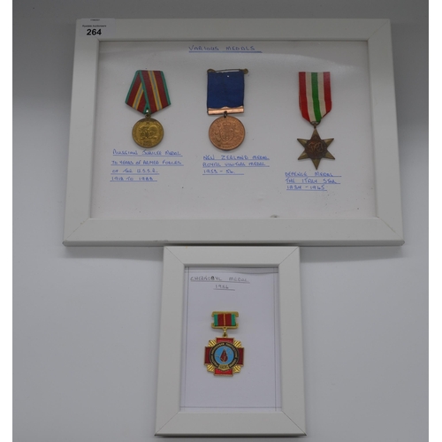 264 - Two framed and mounted medal displays, one of Chernobyl medal 1986 and another with Russian Jubilee ... 