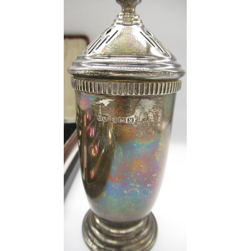 37 - Art Deco silver hallmarked sugar caster Birmingham, 1936, a set of six silver hallmarked coffee spoo... 