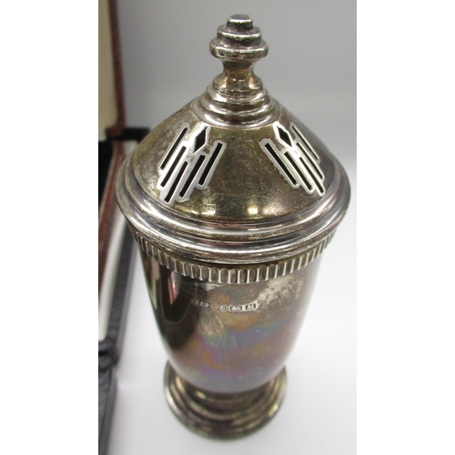 37 - Art Deco silver hallmarked sugar caster Birmingham, 1936, a set of six silver hallmarked coffee spoo... 