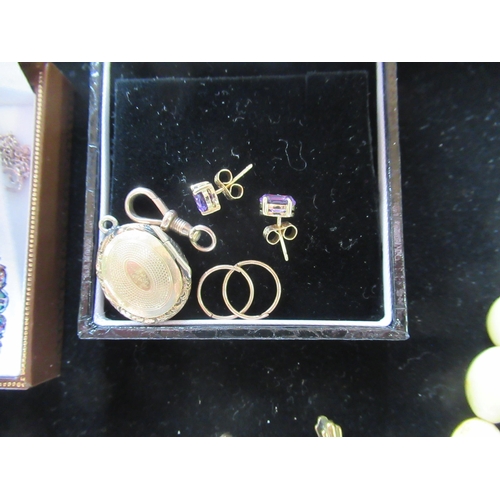 48 - Collection of costume jewellery including a pair of hexagonal cufflinks stamped silver, yellow metal... 