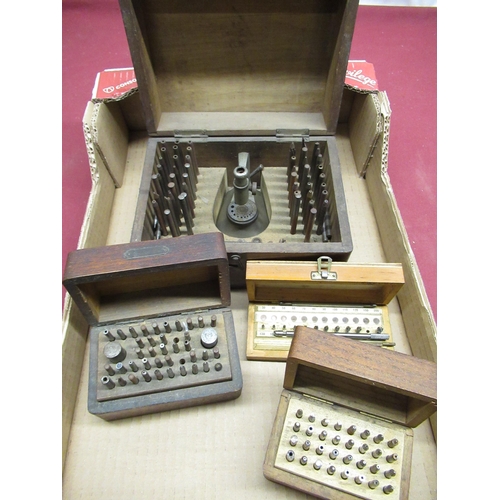 561 - Vintage cased staking-riveting tool and other vintage horological/watchmakers tools