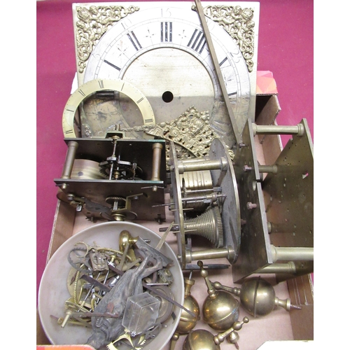 562 - Early C19th 30 hour long case clock dial with applied silvered chapter ring and cast spandrels, set ... 