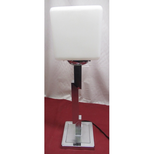 62 - C20th Art Deco style chrome plated table lamp with lightening fork square section column on square s... 