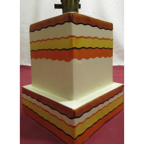 63 - Waite & Son Ltd Mitcham, Surrey Art Deco period pottery table lamp of square form, hand painted deco... 