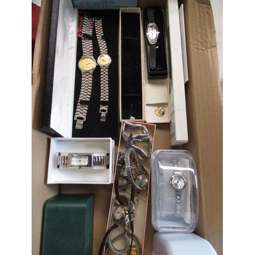 215 - Pair of pelex ladies and gents quartz watches cased, other cased watches, gold plated and other ladi... 