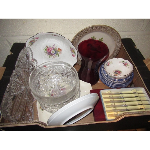 237 - Ainsley Howard sprays pattern circular dish, heavy crystal glass tray and 3 similar bowls, boxed vin... 