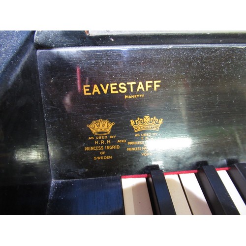 119 - Art deco ebonized Eavestaff minipiano with front chrome mounted electric lights and associated stool