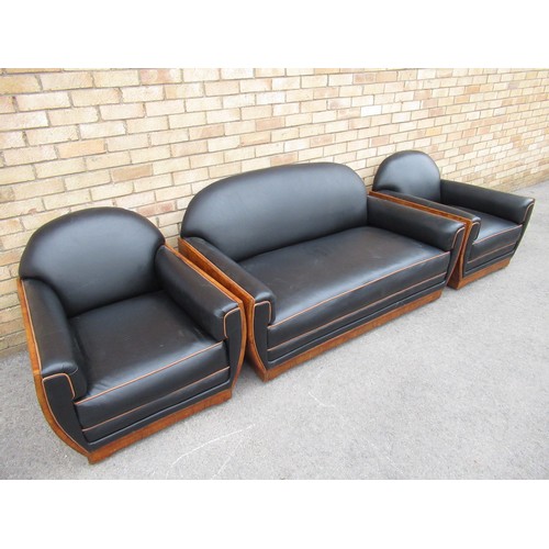 135 - Art deco Italian walnut framed three piece suite comprising of a two seater sofa and a pair of match... 