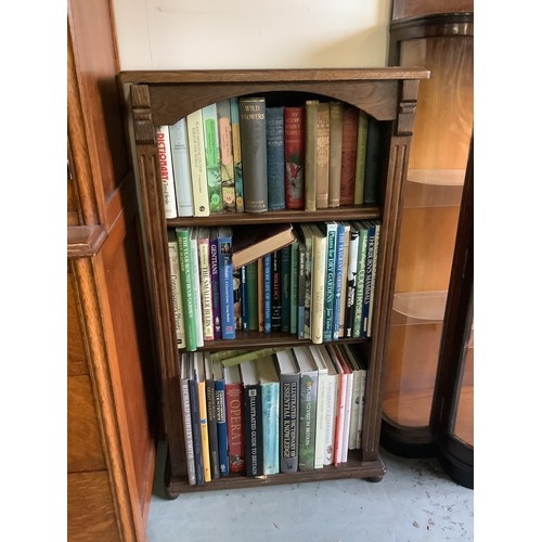 160 - small oak three tier open bookcase with various hardback books on various subjects 55cm x 25cm x  96... 