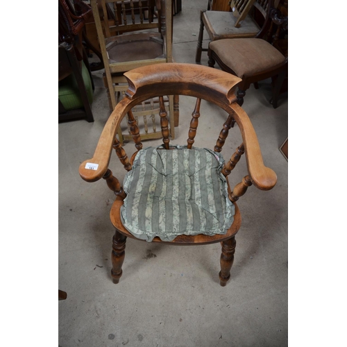 181 - Pair of Smokers bow type arm chairs, on turned supports joined by stretchers (2)
