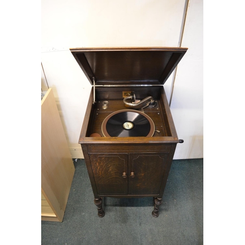 245 - Hand wound HMV cabinet gramophone  in working order