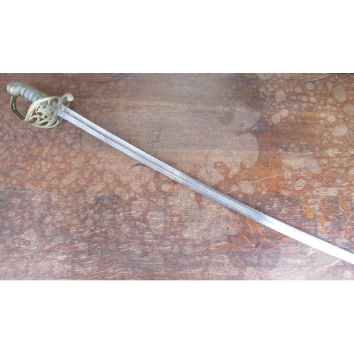 195 - Victorian officers dress sword with half basket hilt with crown VR 31 1/2