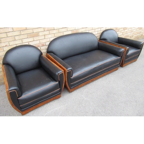 192 - Art deco Italian walnut framed three piece suite comprising of a two seater sofa and a pair of match... 