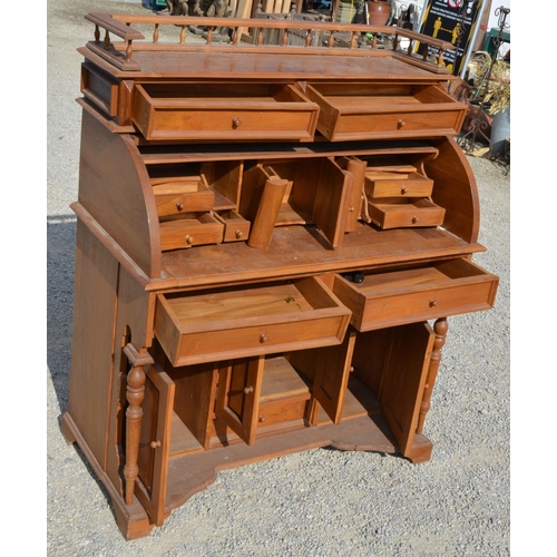 216 - Eastern hardwood writing desk with galleried top and two drawers above fitted interior, four drawers... 