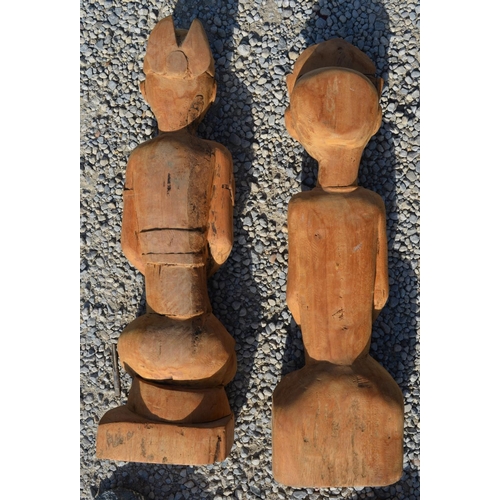 230 - Eastern carved softwood figures of garden Goddess H50cm and another two black figurines (4)