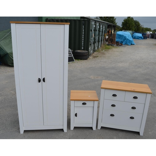 478 - White finish three piece bedroom suite comprising 2 door wardrobe W80cm D50cm H178cm, bedside cabine... 