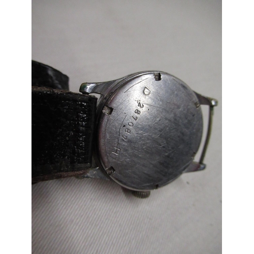 45 - WWII Wehrmacht Revue Sport military hand wound wristwatch. Plated case on military style black leath... 