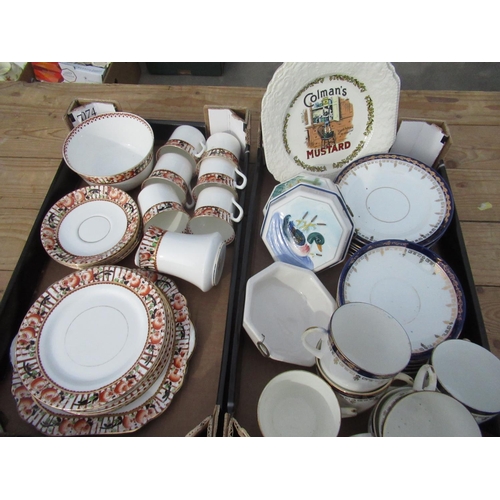 64 - Early C20th English bone china tea service with burnt amber border and hand painted rose decoration ... 