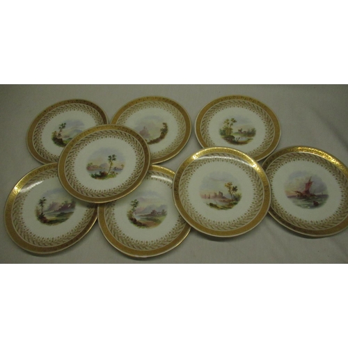 101 - Eight H.A.& Co cabinet plates painted with various sea & countryside scenes with gilt borders (8)