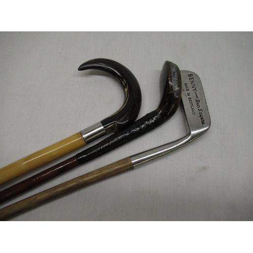 117 - Early C20th Sunday stick with horned foot & leaded weight. L81cm, Ben Sayers 