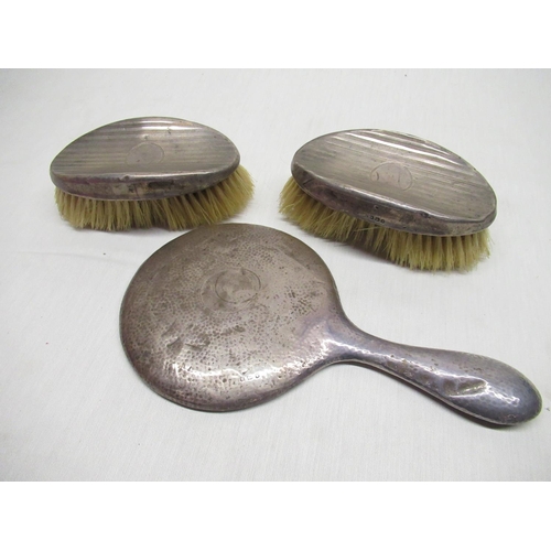 99 - Pair of  Geo.V hallmarked silver backed hairbrushes, Birmingham 1918 and a Victorian silver dressing... 