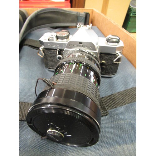 131 - Collection of photographic equipment including: Pentax MX, Hoya 75-260 MM zoom, Cokin filters, Canon... 