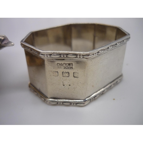 3 - Geo.V hallmarked silver sparrow beak cream jug, Birmingham 1938 and an octagonal napkin ring, Birmin... 
