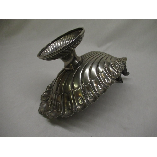 137 - Silver plated shell shaped nut bowl, with decorative scroll shaped squirrel handle. H22cm L26cm