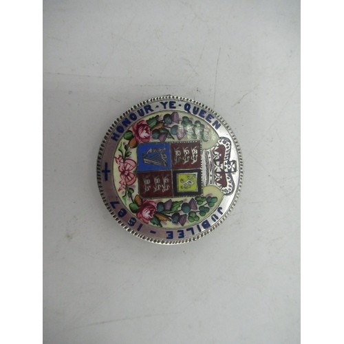 144 - Enamelled Crown Pin commemorating Queen Victoria's 1887 Jubilee and a Birmingham 1911 Silver Hallmar... 