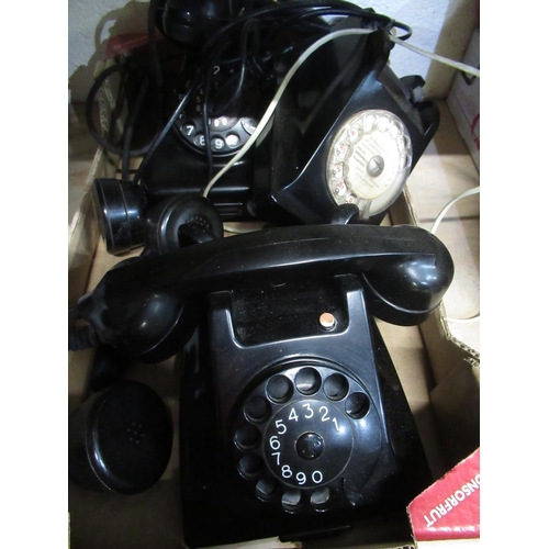 79 - Late 1950s French PTT No 5062 Bakelite telephone with separate ear piece, a west German 1960s Bakeli... 