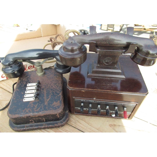 89 - 1950s dictograph telephone system in stained walnut case with Bakelite handset and support and a con... 