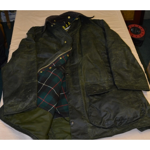 27 - Barbour Northumbria wax jacket with liner and detachable hood in pocket C46 /117cm as new