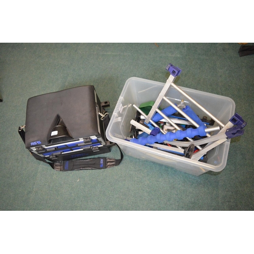 133 - Fishing seat box & 1 plastic container with various accessories.