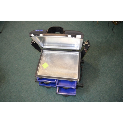 133 - Fishing seat box & 1 plastic container with various accessories.