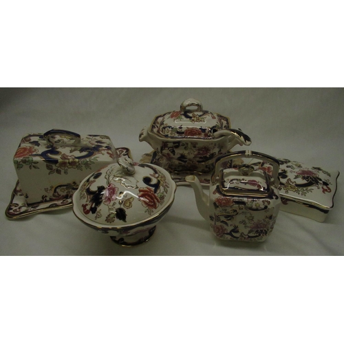 520 - Mason's Mandalay pattern sauce tureen and cover with ladle and stand, cheese dish and cover, circula... 