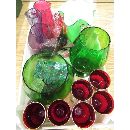 133 - Various glassware including cranberry coloured glasses, large brandy glasses, etc