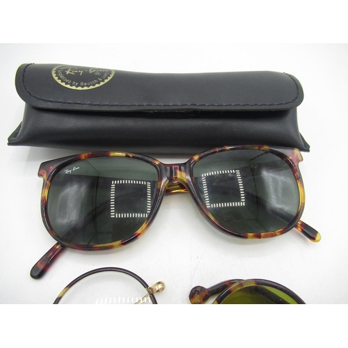 41 - Tortoiseshell Ray Bans, pair of green lens sunglasses and another pair of spectacles