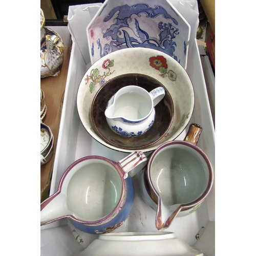 572 - Two C19th lustre jugs, C19th Masons patent fruit bowl, blue & white dragon decoration & selection of... 