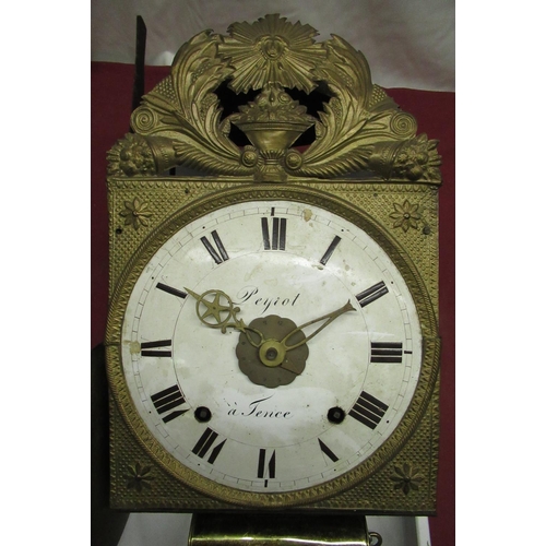 575 - Peyrot a Tence C19th French Comtoise wall clock domed white enamel dial set with Roman numerals in r... 