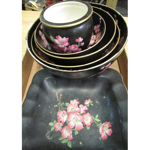590 - Wiltshaw & Robinson Carlton Ware black ground bowl hand painted with apple blossom with gilt edge, a... 