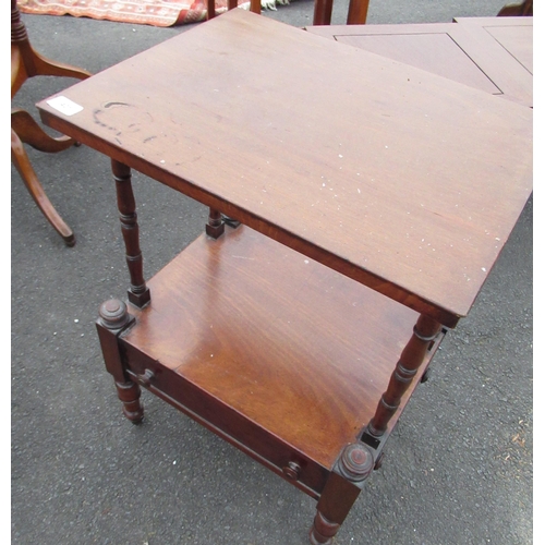 554 - Victorian mahogany two tier occasional table on turned supports and brass casters, 49 x 39 x 74cm