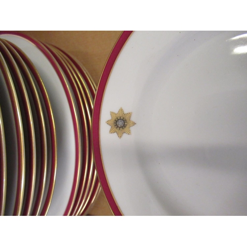 111 - Selfmann, Weiden, Bavaria, 24 piece porcelain dinner service with red and gilt border, Royal Grafton... 